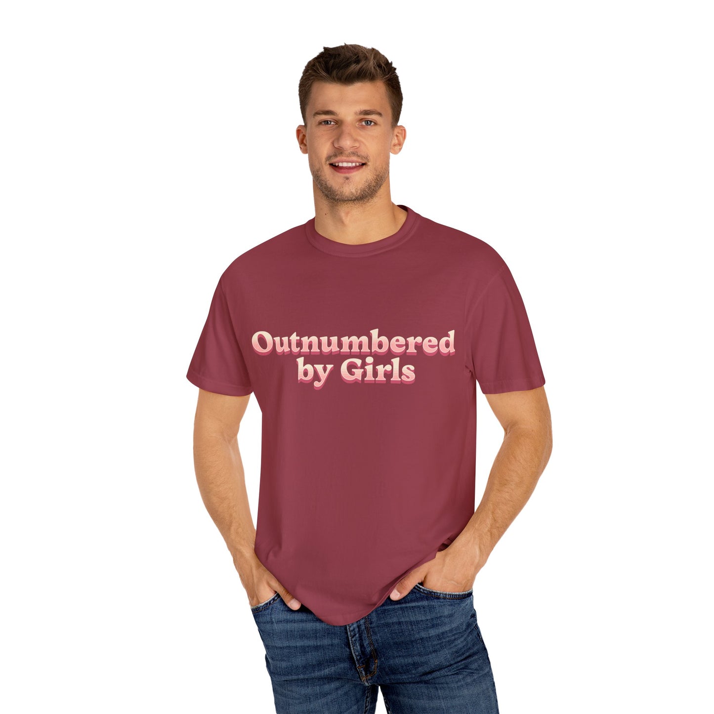 Outnumbered by Girls Unisex Garment-Dyed T-shirt, Fun Family Tee, Perfect for Moms, Sister Gifts, Casual Wear, Feminine Vibe