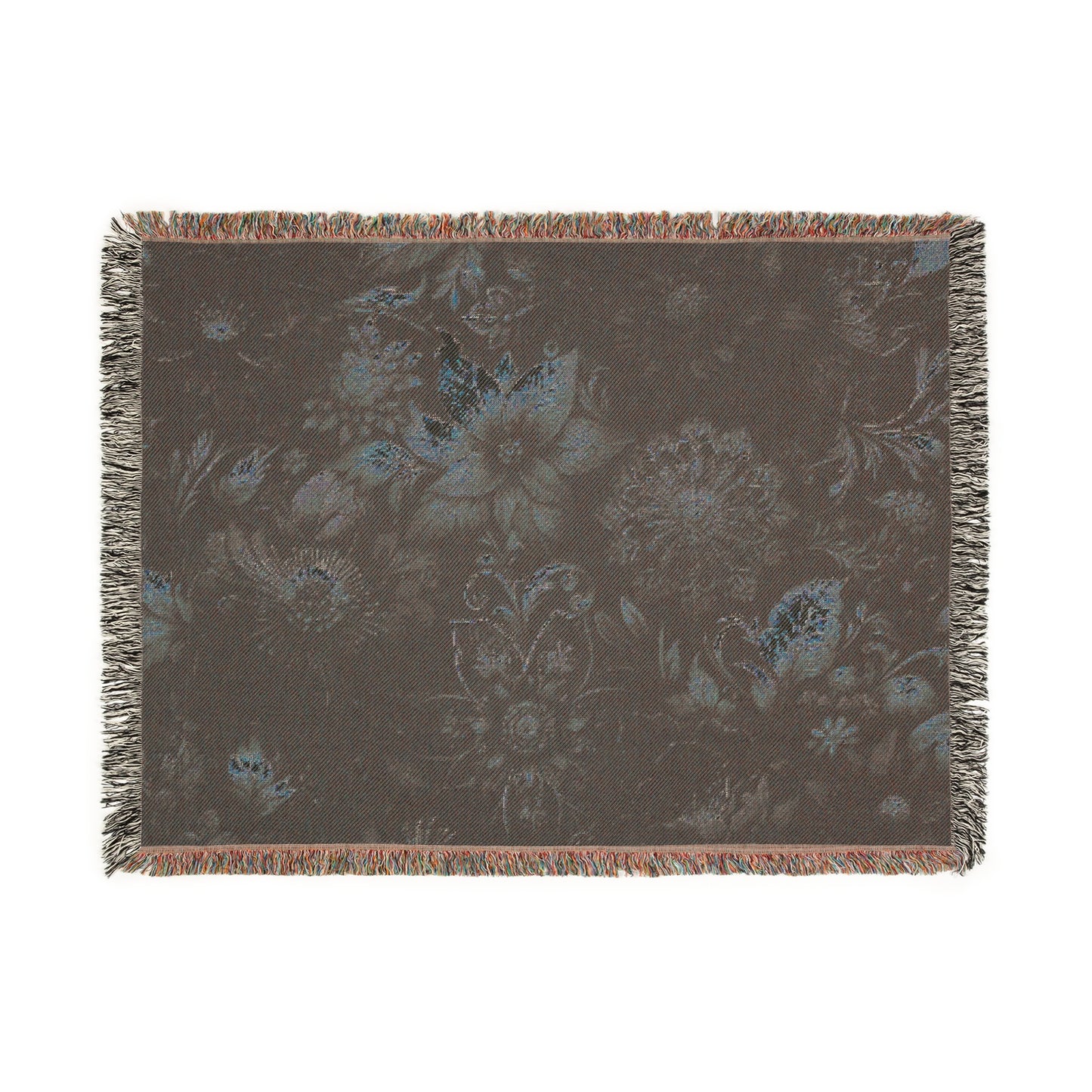 Woven Floral Throw Blanket | Black Tapestry Blanket | Lightweight Soft Couch Throw | Cozy Boho Home Decor | Handmade Gift for Her