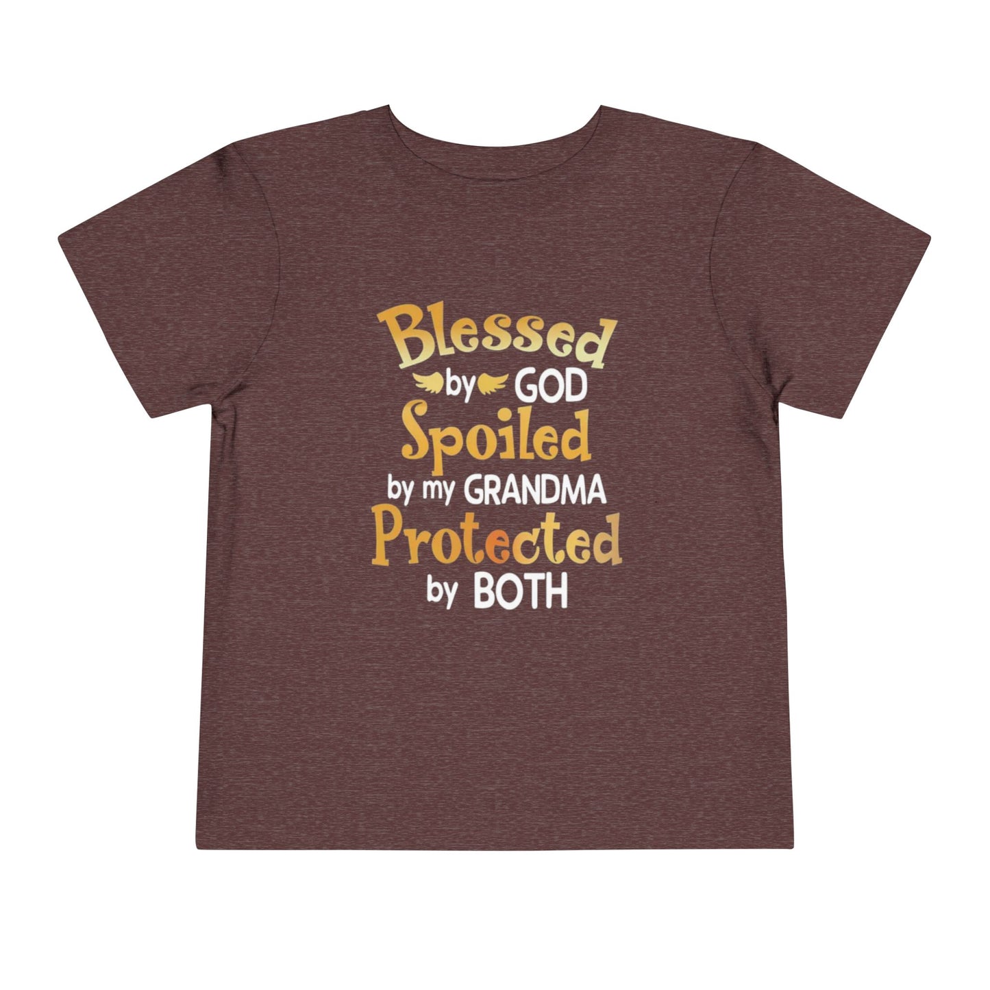 Blessed by God Spoiled by Grandma Protected by Both Toddler T Shirt Christian Baby Tee Grandparent Gift Kids Faith Shirt Cute & Funny Outfit